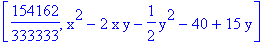 [154162/333333, x^2-2*x*y-1/2*y^2-40+15*y]